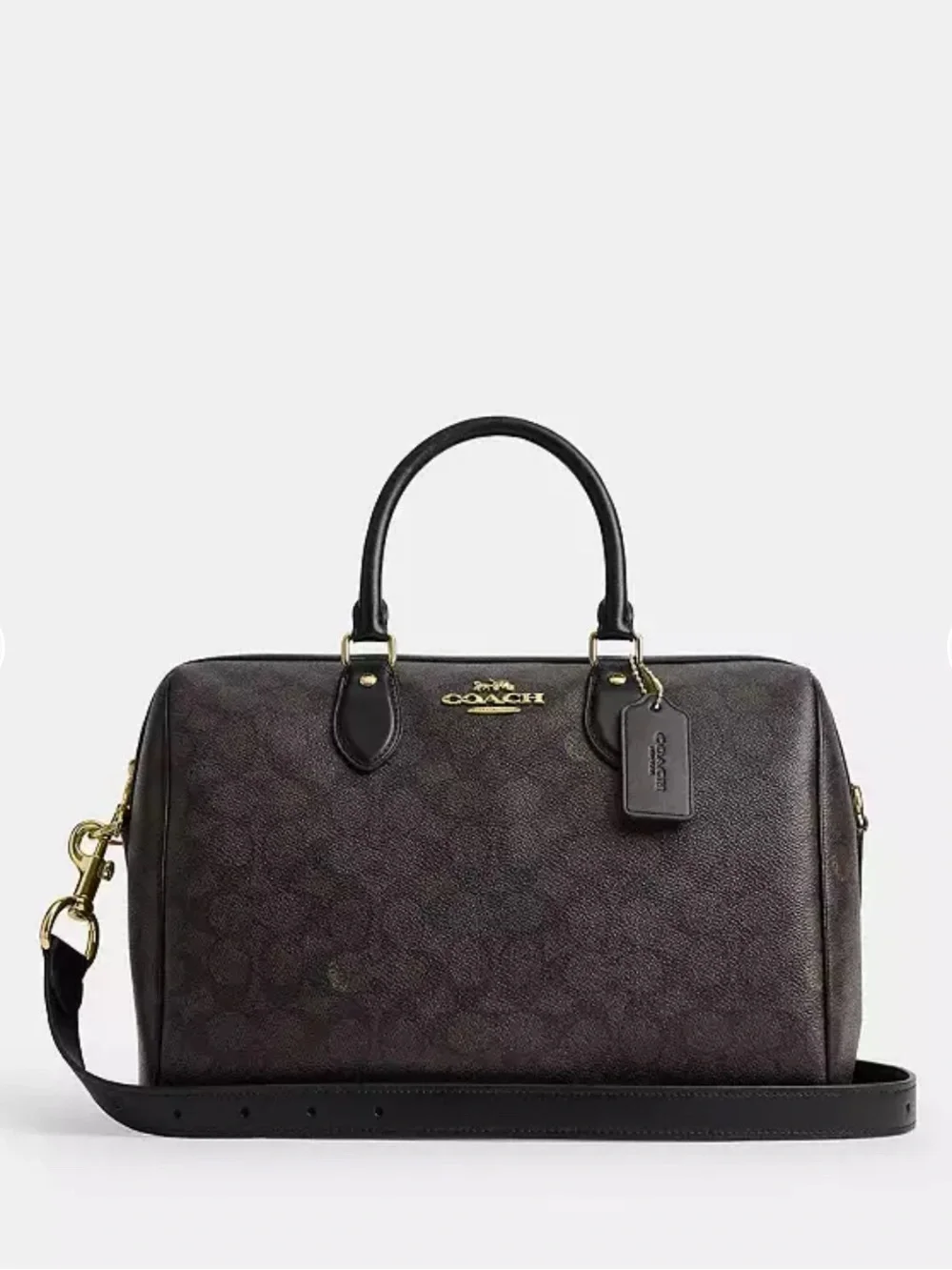 Coach large Rowan satchel in walnut and black with Gold Hardware